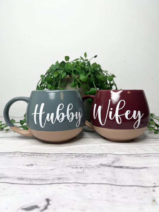 Hubby and Wifey grey and maroon  Hug mugs white set 450ml