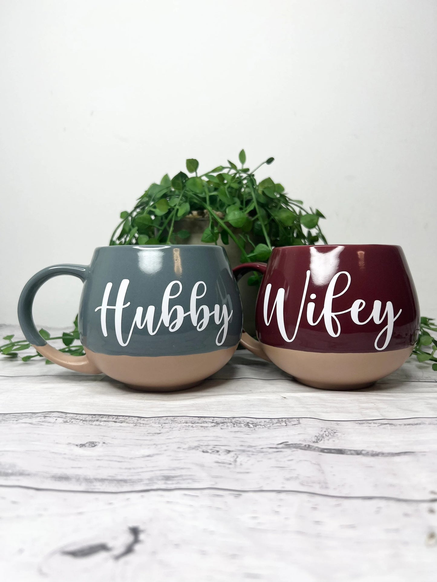 Hubby and Wifey grey and maroon  Hug mugs white set 450ml