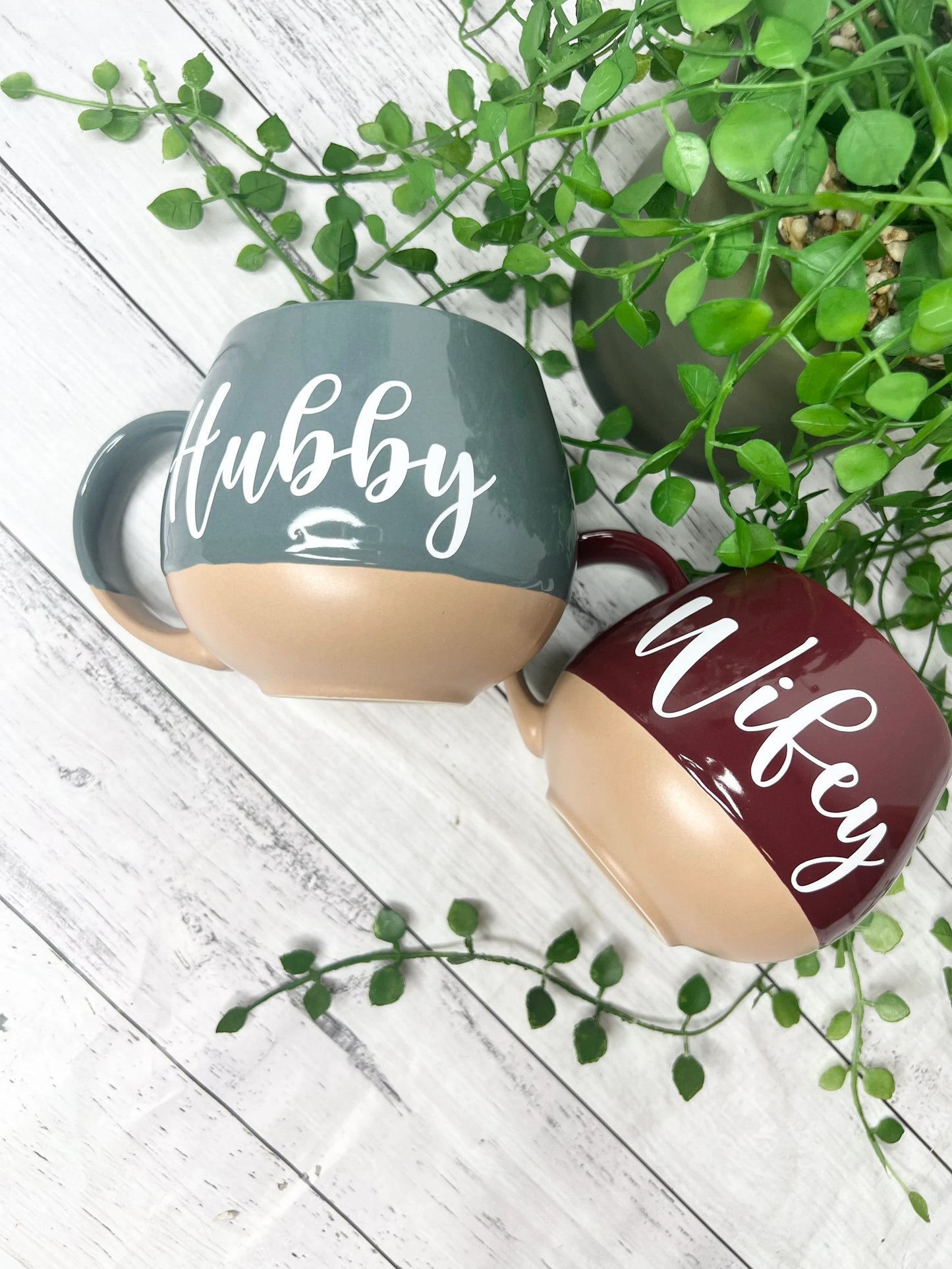 Hubby and Wifey grey and maroon  Hug mugs white set 450ml