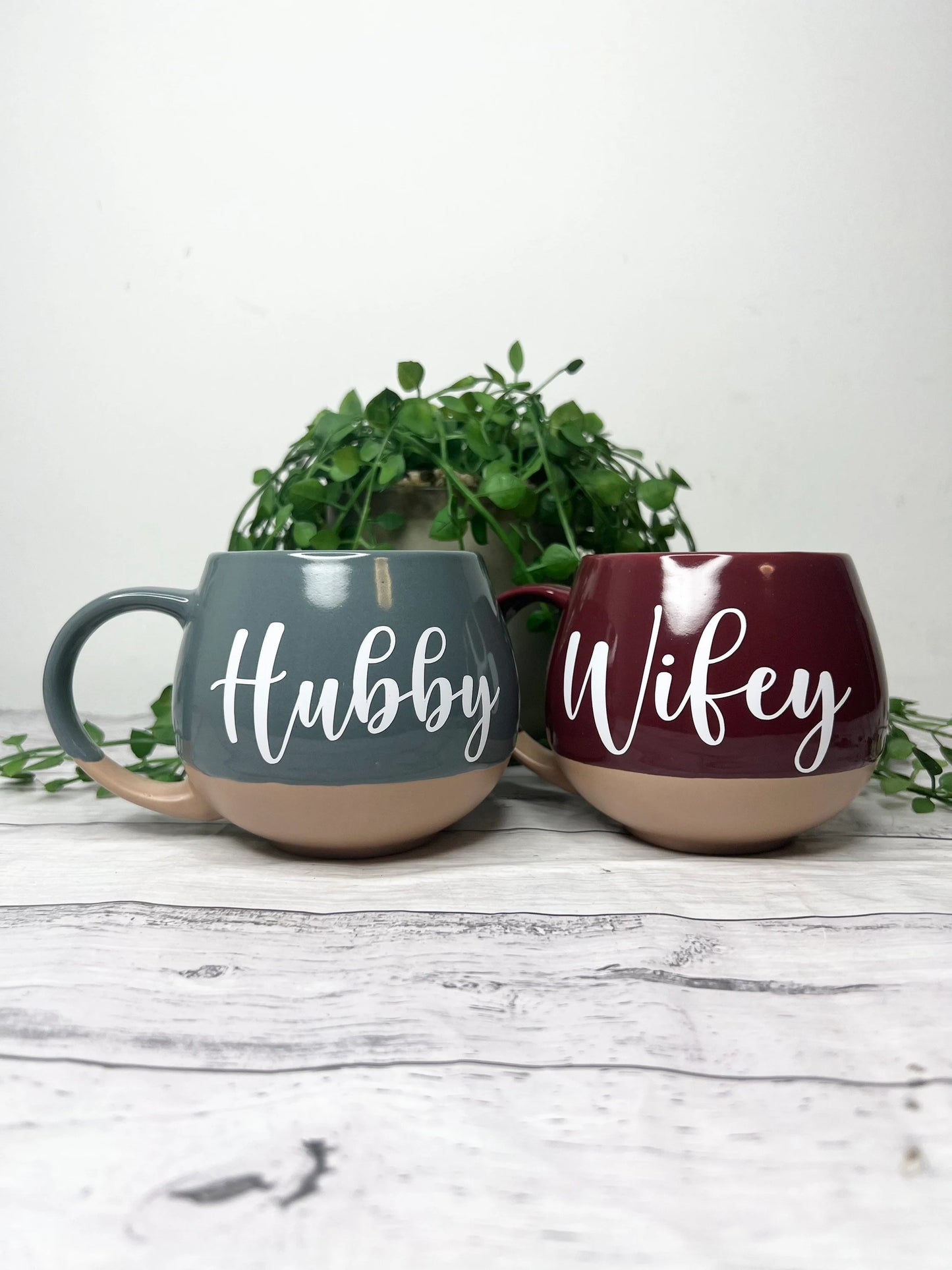 Hubby and Wifey grey and maroon  Hug mugs white set 450ml