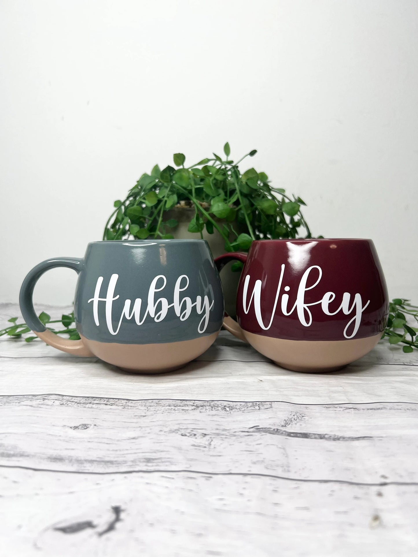 Hubby and Wifey grey and maroon  Hug mugs white set 450ml
