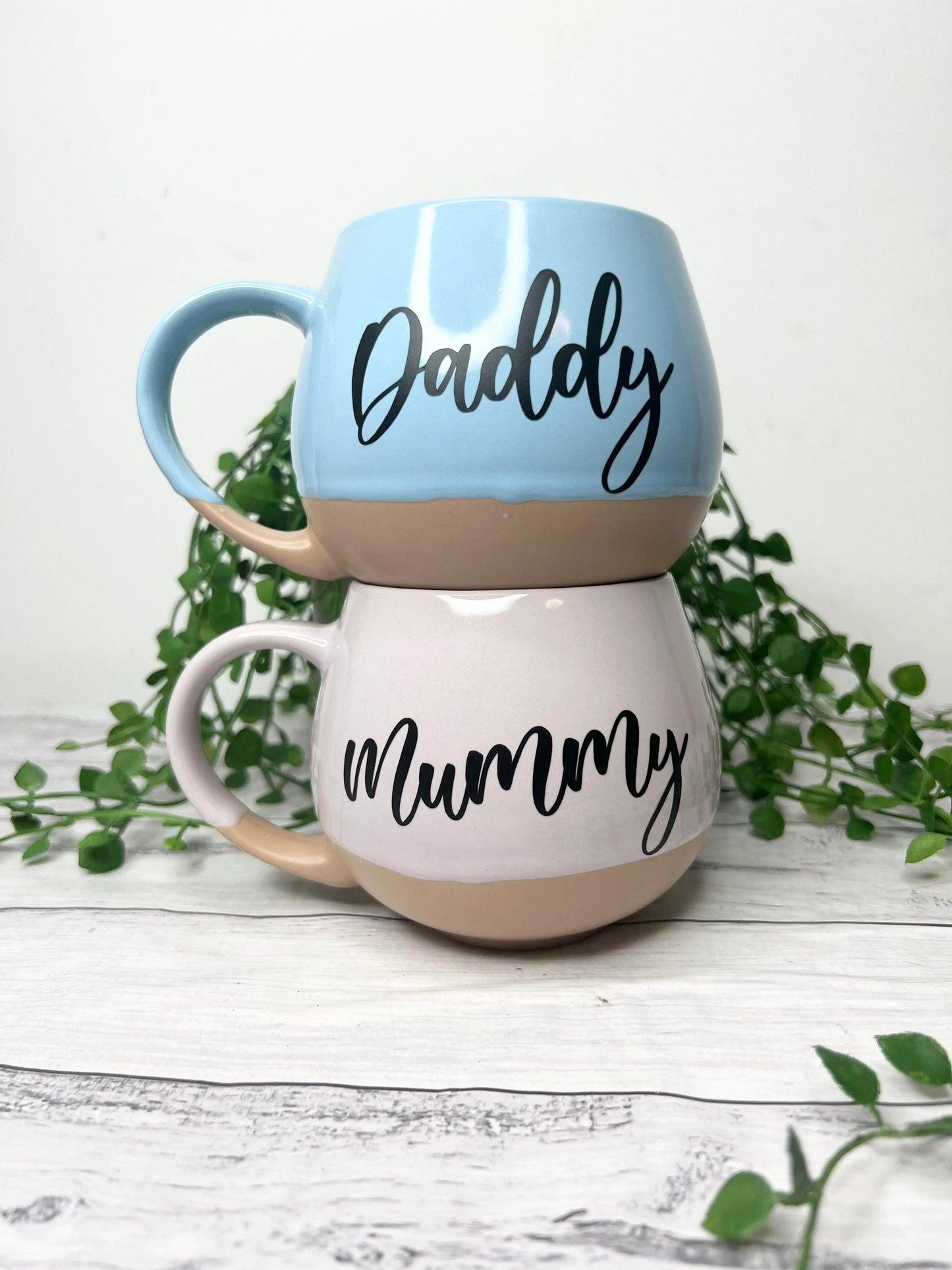 Mummy and Daddy Pink and cream and blue and cream Hug mugs set 450ml