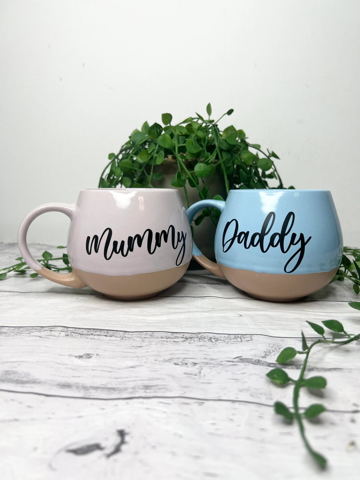 Mummy and Daddy Pink and cream and blue and cream Hug mugs set 450ml