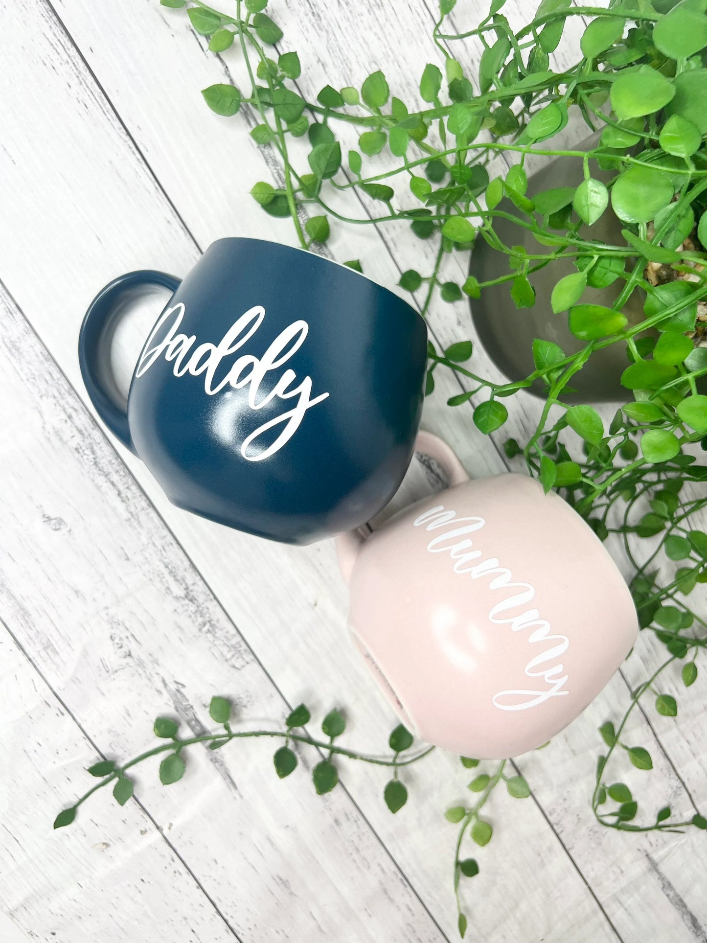 Mummy and Daddy teal and pink Hug mugs  set 450ml
