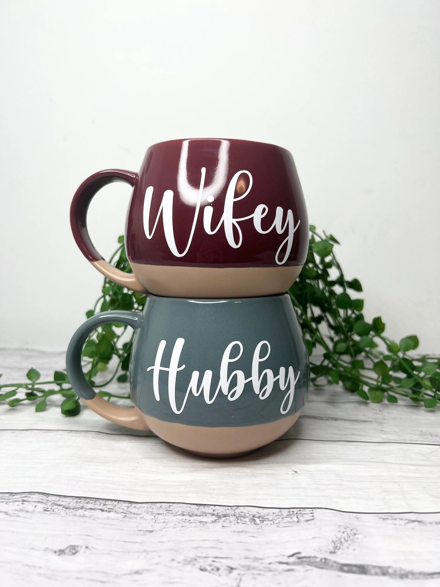 Hubby and Wifey grey and maroon  Hug mugs white set 450ml