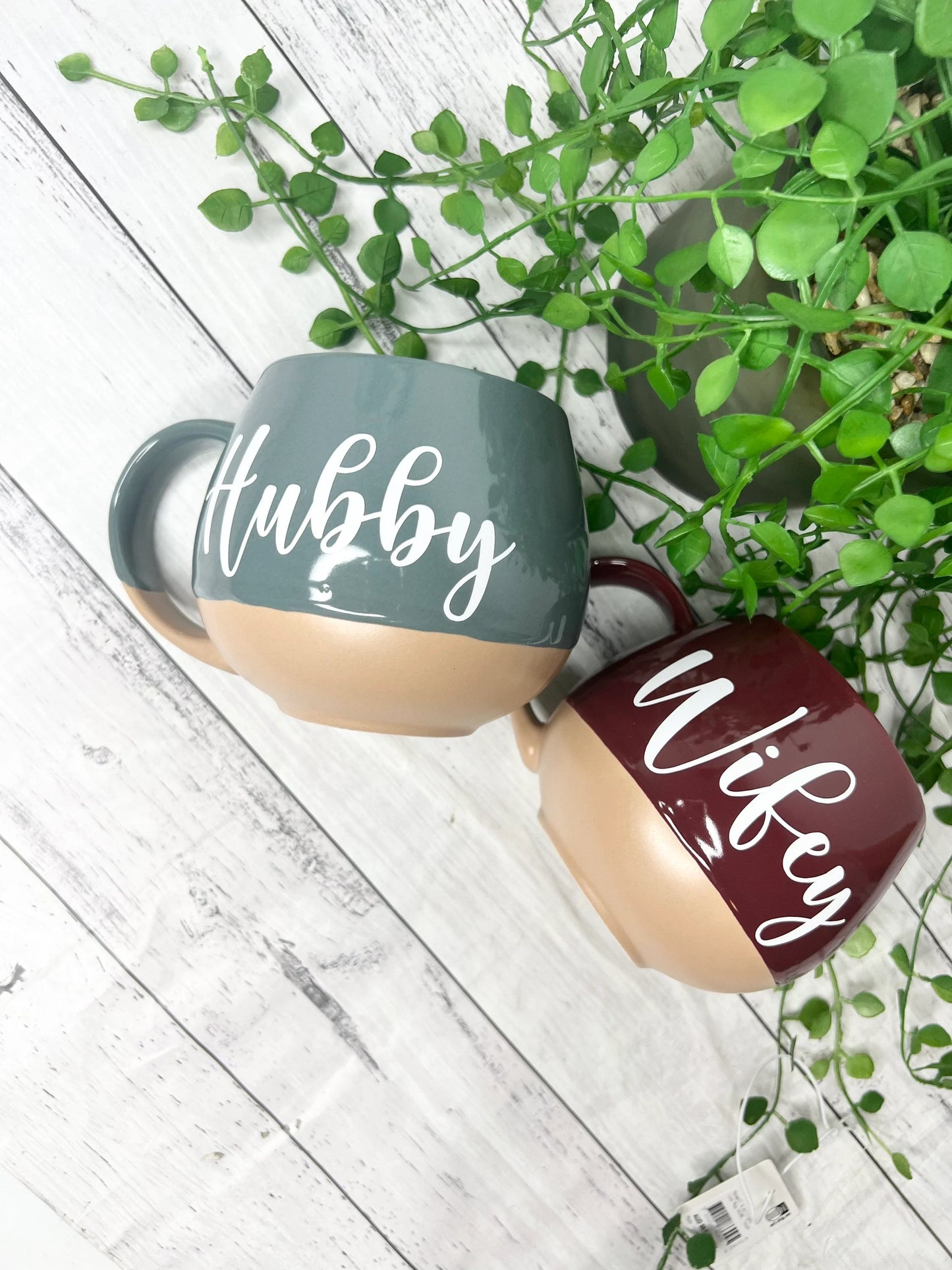Hubby and Wifey grey and maroon  Hug mugs white set 450ml