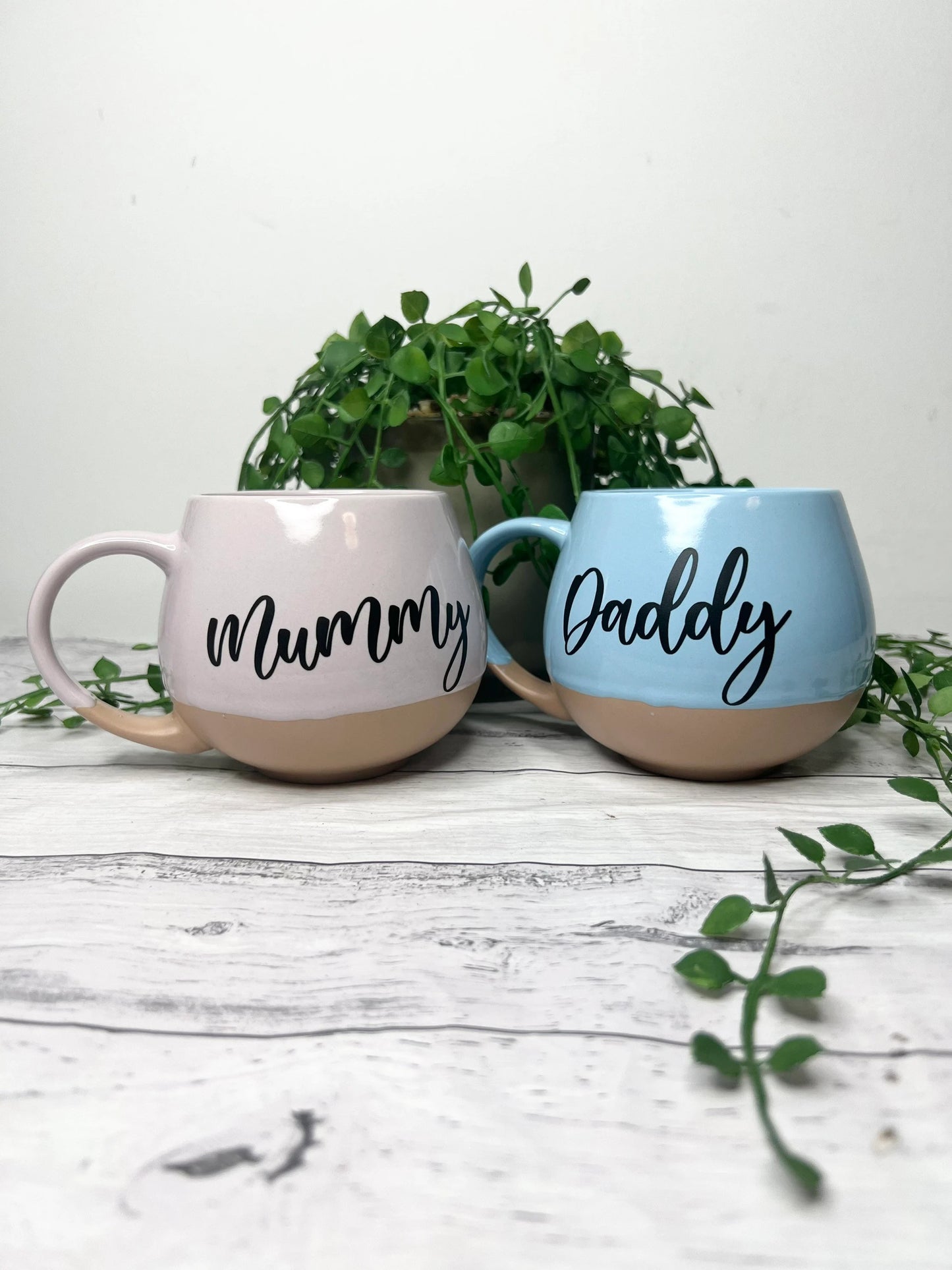 Mummy and Daddy Pink and cream and blue and cream Hug mugs set 450ml