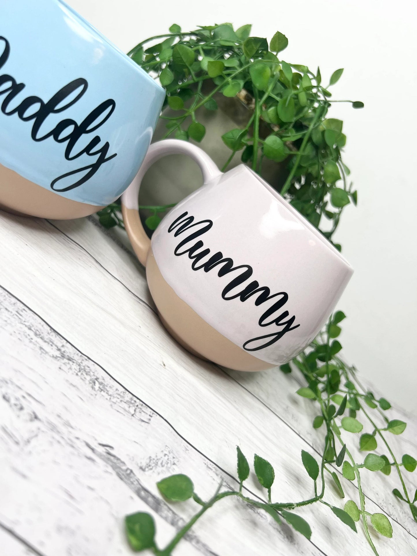 Mummy and Daddy Pink and cream and blue and cream Hug mugs set 450ml