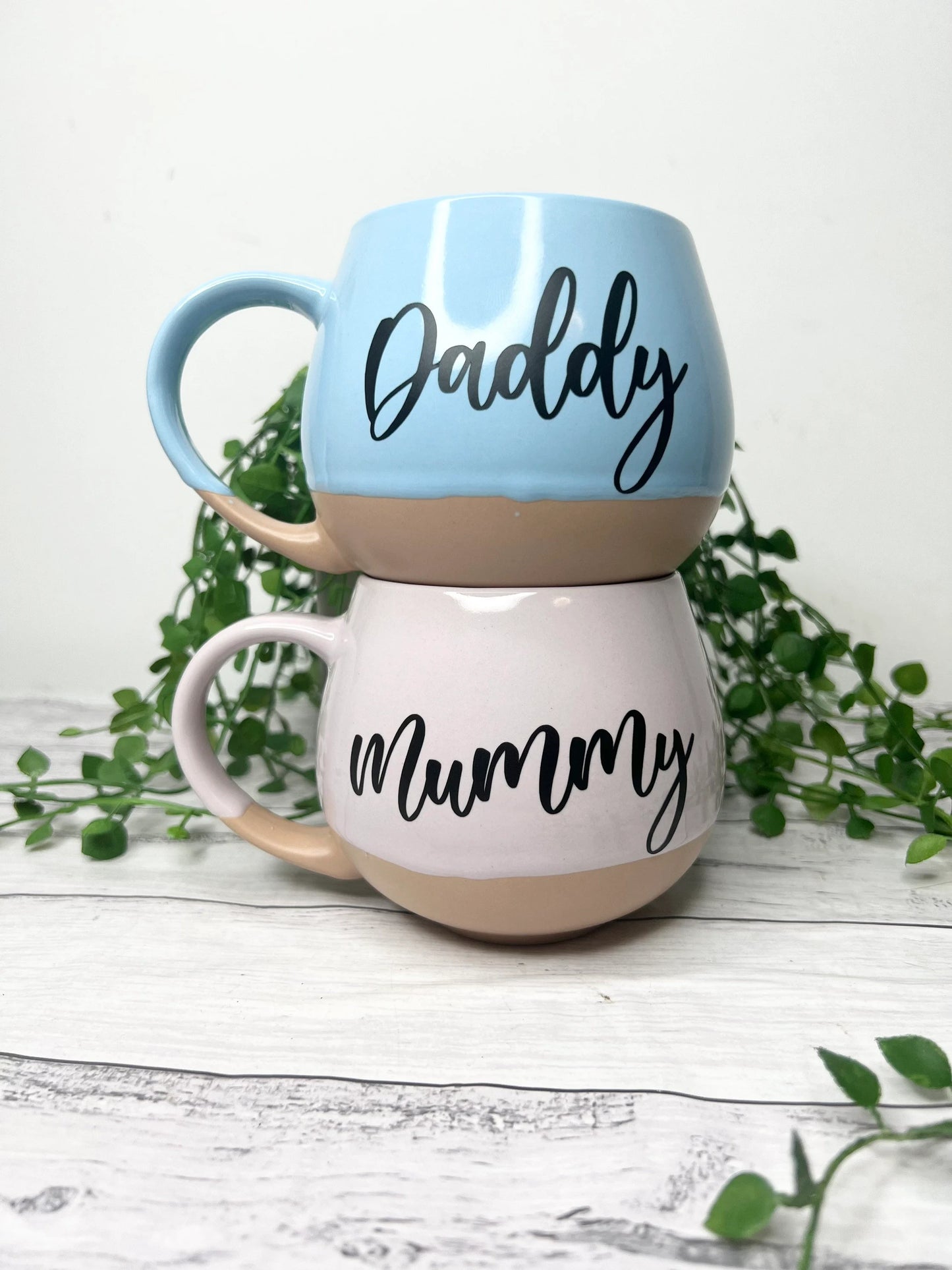 Mummy and Daddy Pink and cream and blue and cream Hug mugs set 450ml