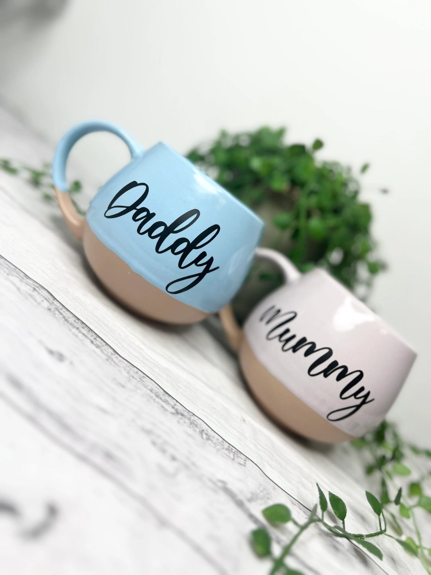 Mummy and Daddy Pink and cream and blue and cream Hug mugs set 450ml