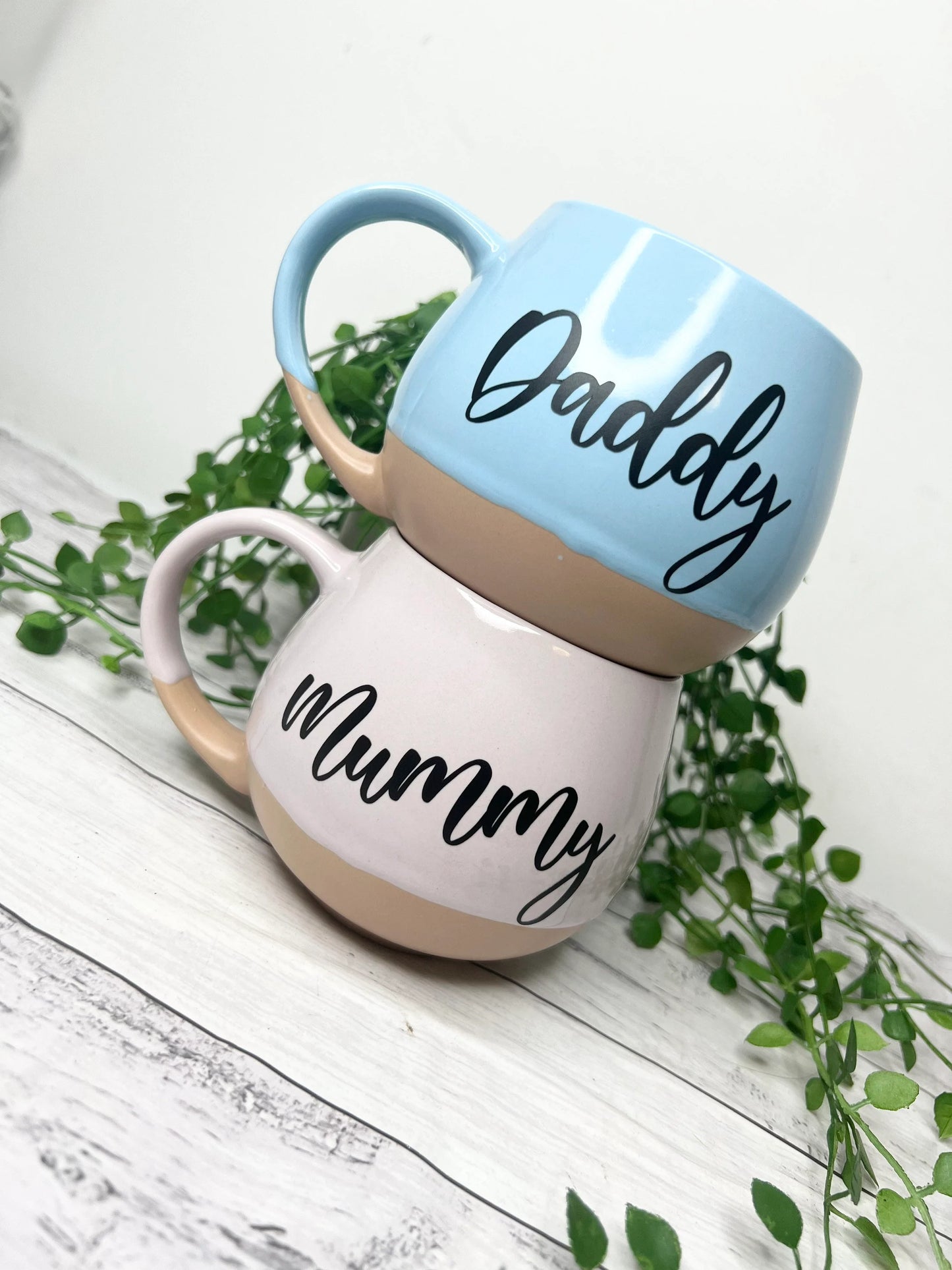 Mummy and Daddy Pink and cream and blue and cream Hug mugs set 450ml