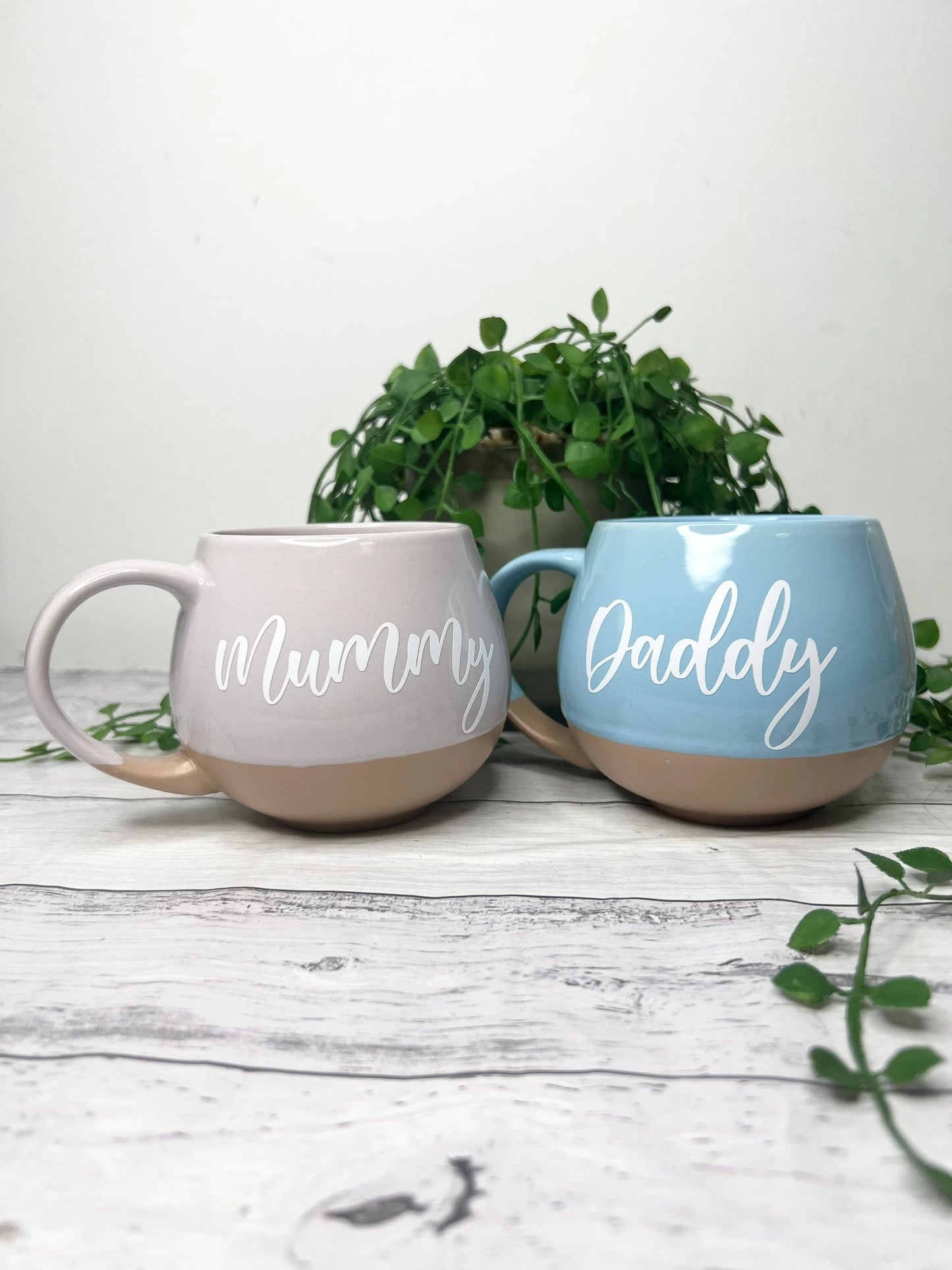 Mummy and Daddy Pink and cream and blue and cream Hug mugs white  set 450ml