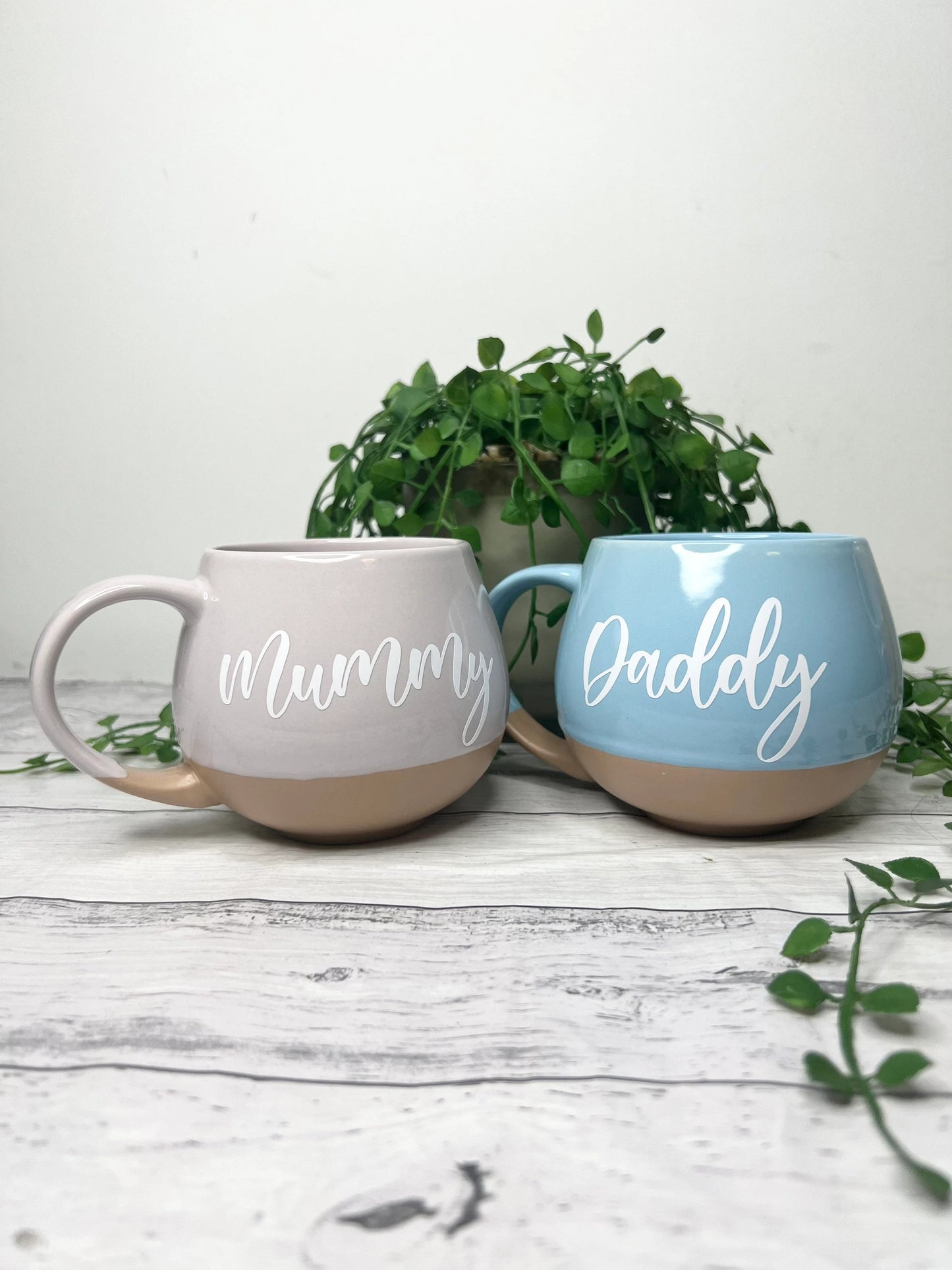 Mummy and Daddy Pink and cream and blue and cream Hug mugs white  set 450ml