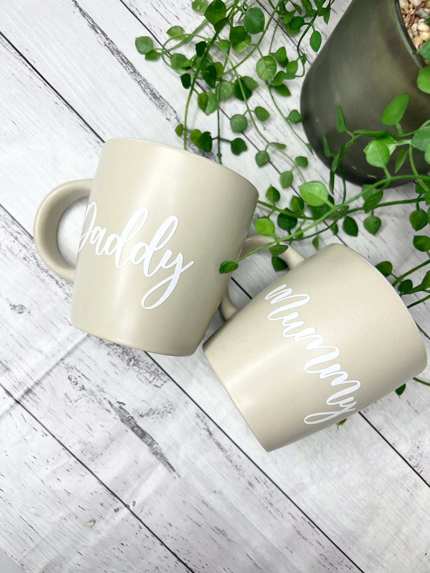 Mummy and Daddy Couple Beige With White writing Mug set 340Ml