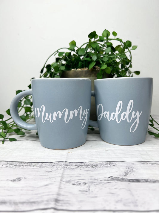 Mummy and Daddy Couple Blue With White writing Mug set 340Ml