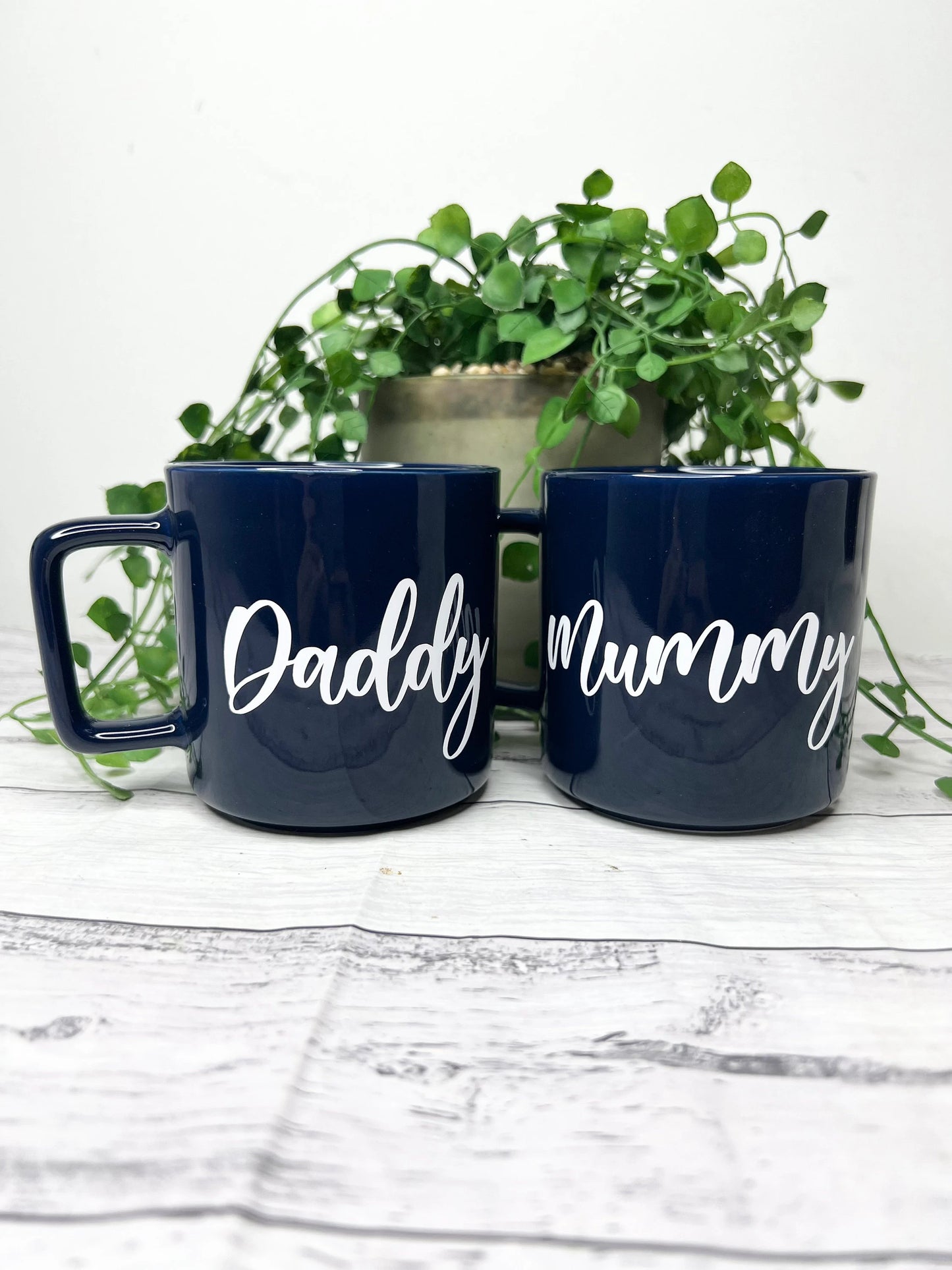 Mummy and Daddy Navy Mugs With White writing Mug set 320ml