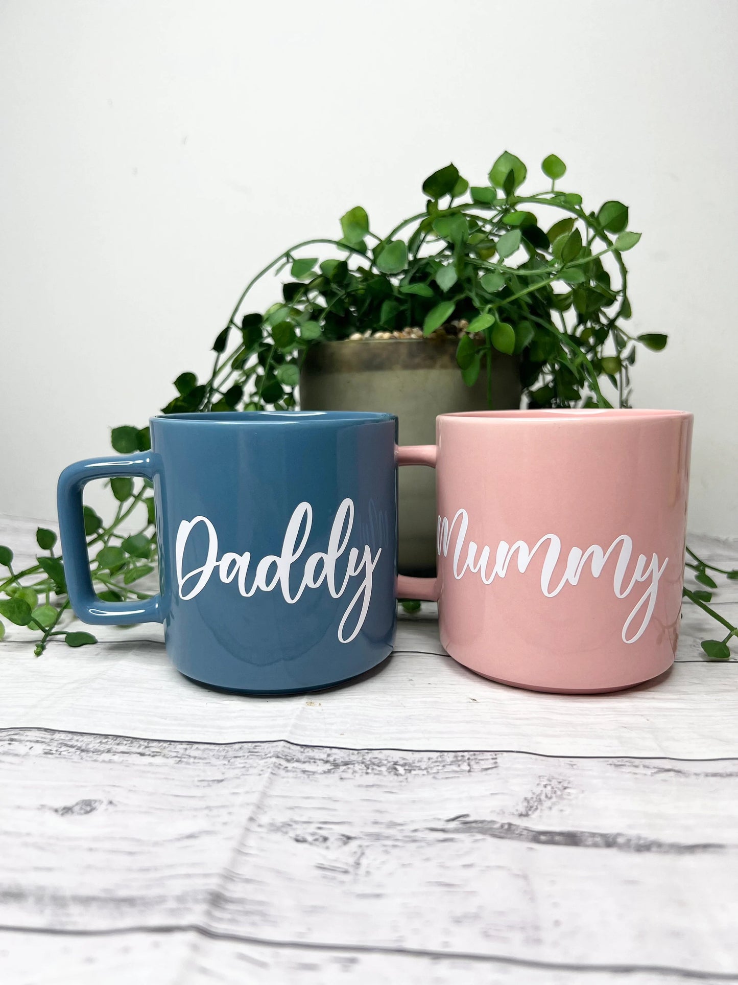 Mummy and Daddy  Pink and Blue Mugs With white writing Mug set 320ml