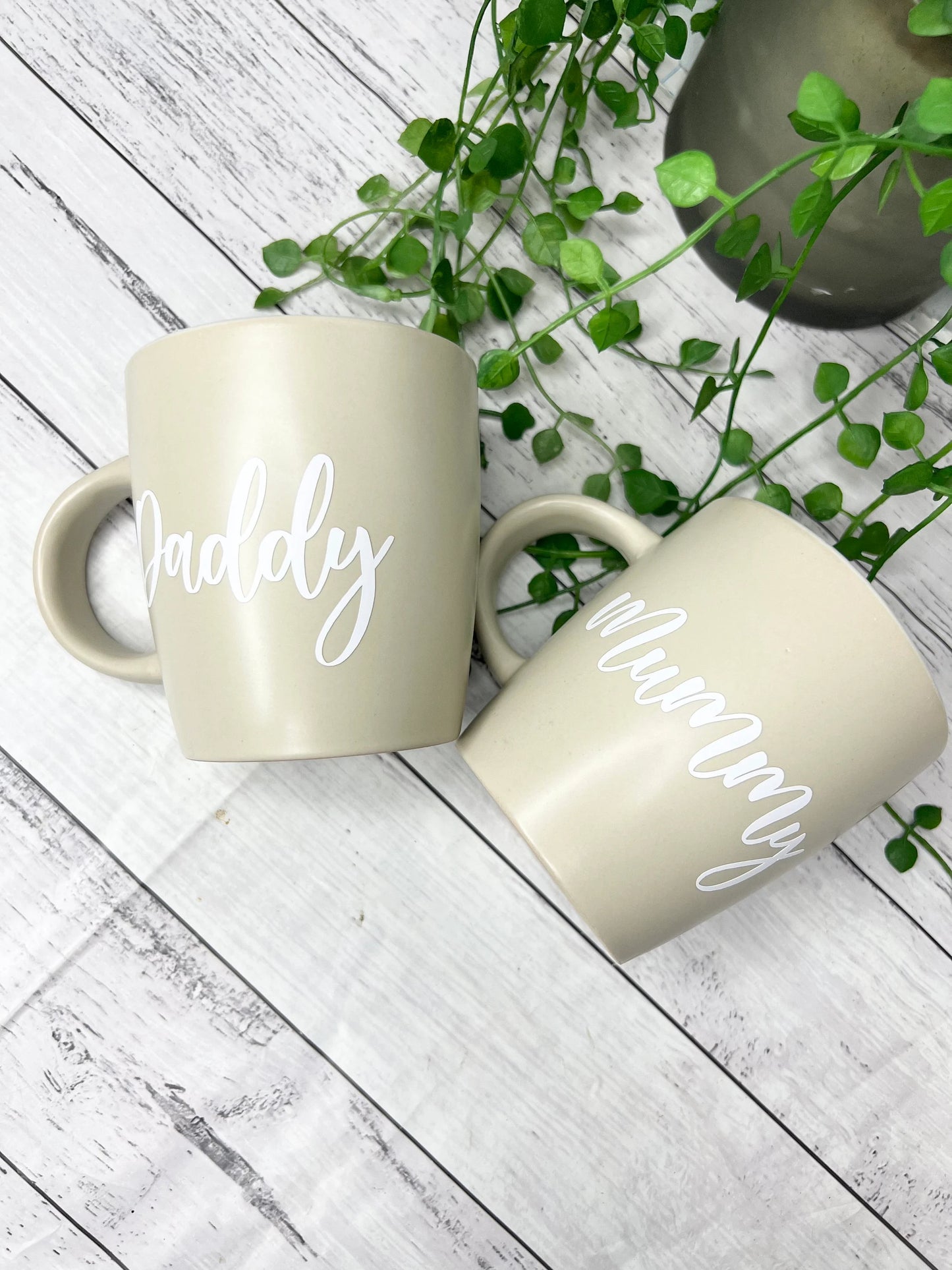 Mummy and Daddy Couple Beige With White writing Mug set 340Ml