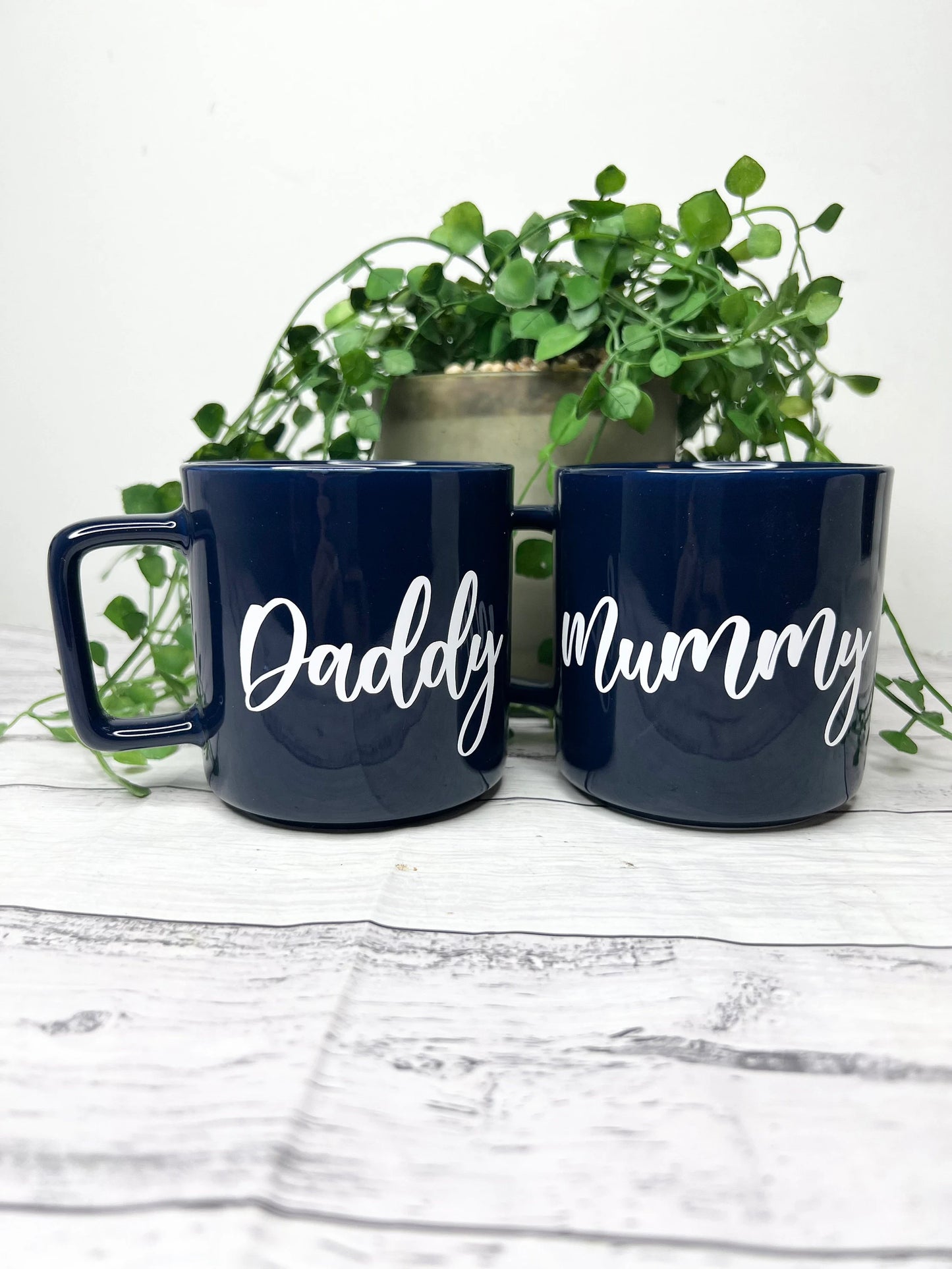 Mummy and Daddy Navy Mugs With White writing Mug set 320ml