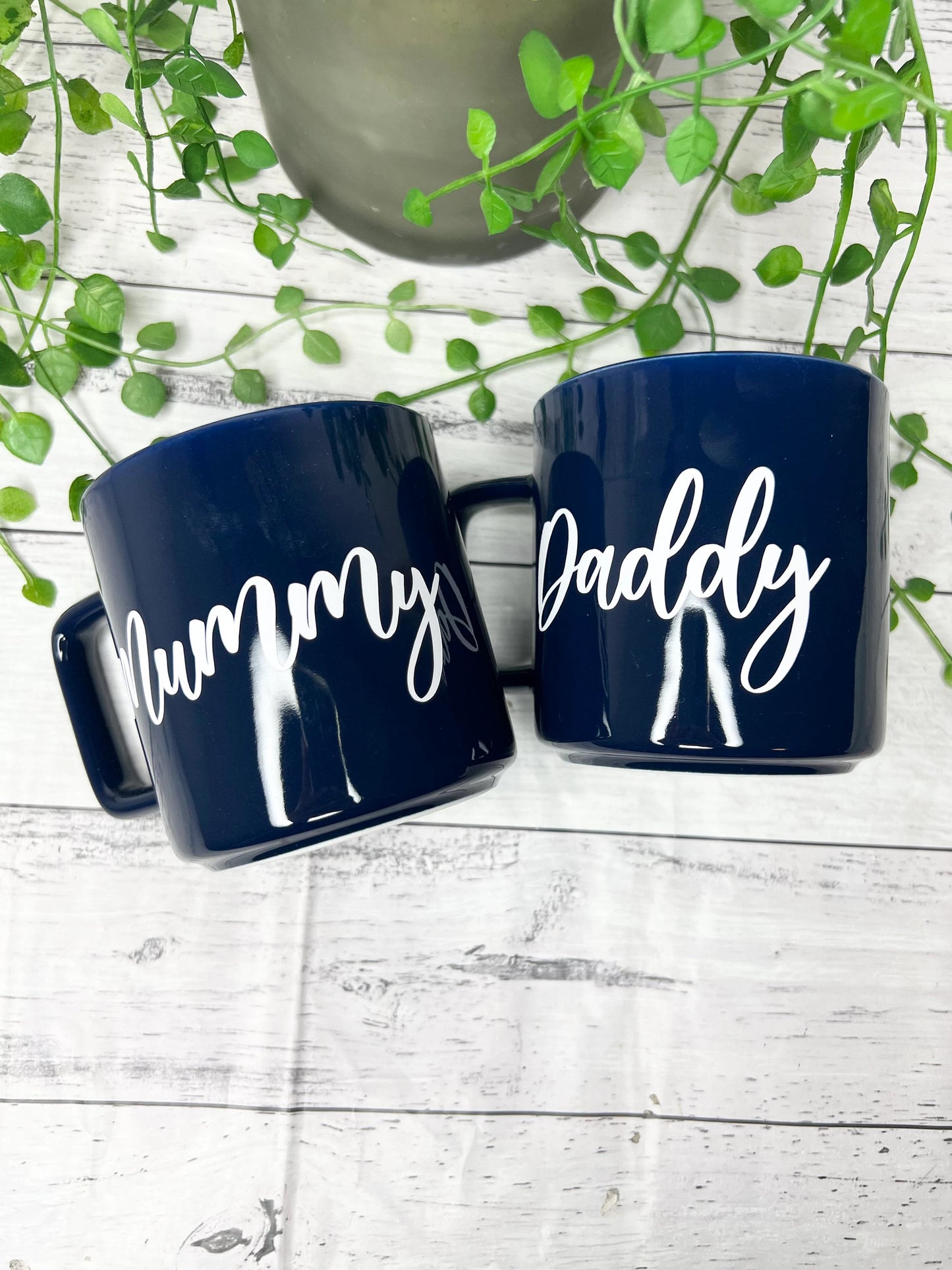 Mummy and Daddy Navy Mugs With White writing Mug set 320ml