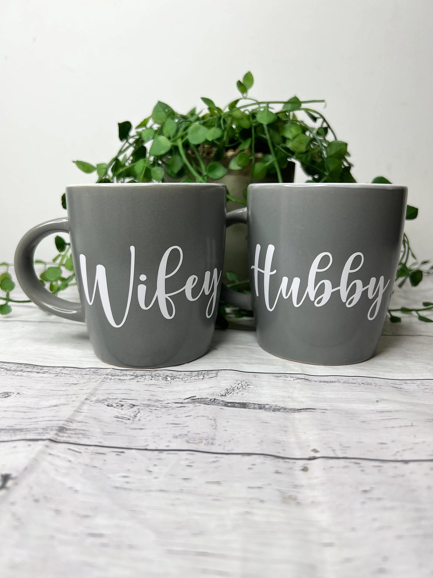Hubby and Wifey Couple Dark Grey With White writing Mug set 340Ml