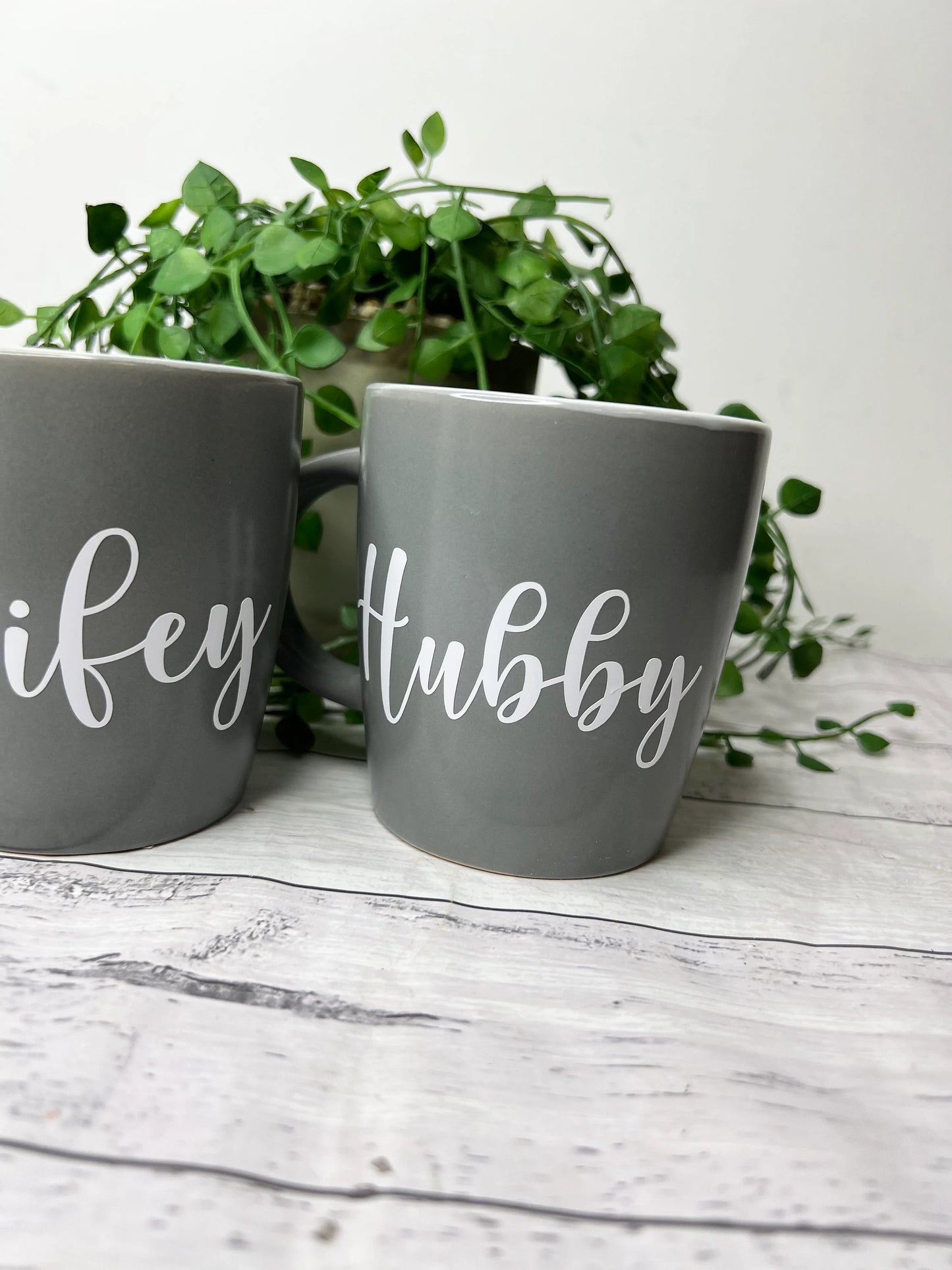 Hubby and Wifey Couple Dark Grey With White writing Mug set 340Ml
