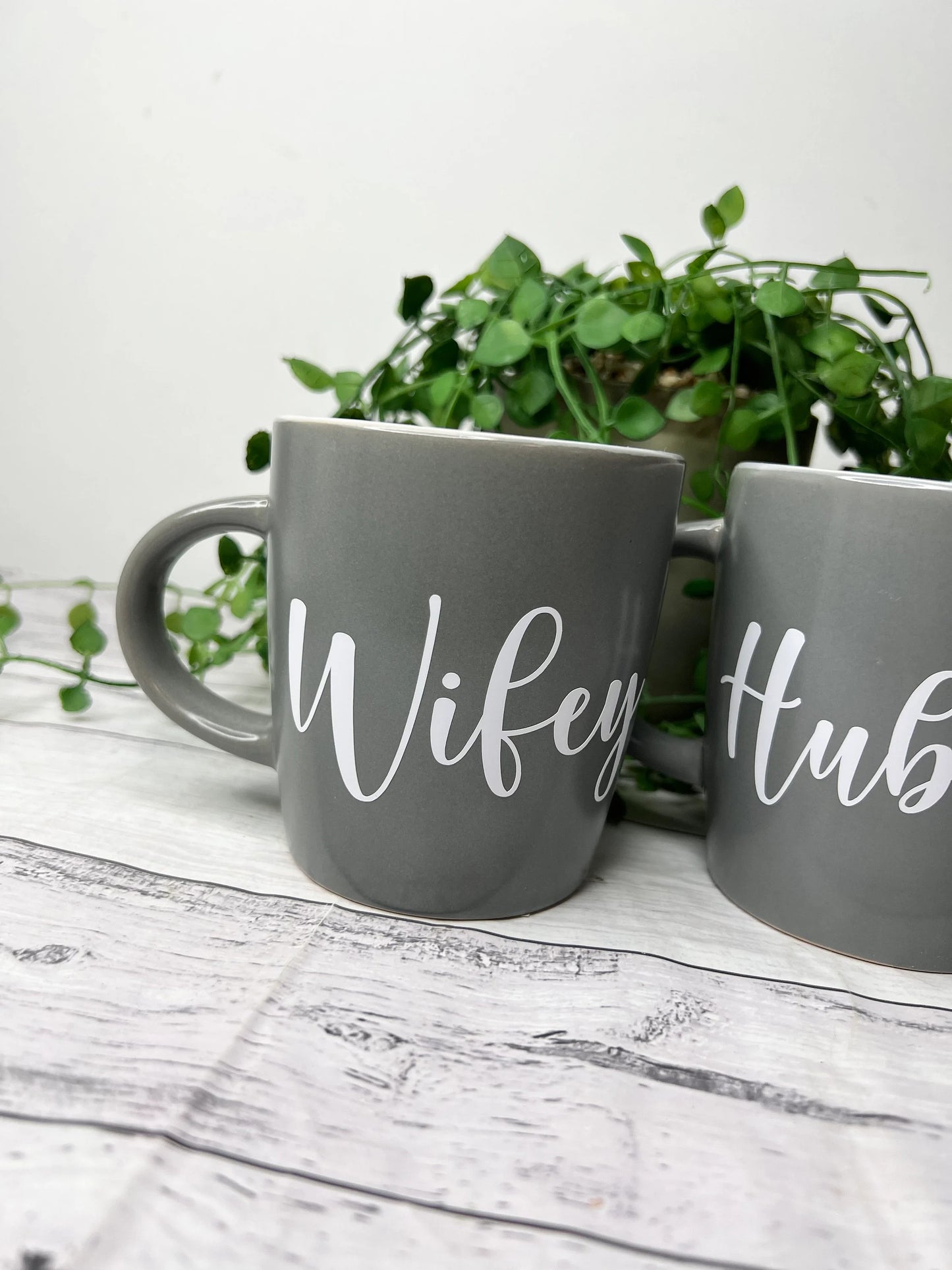 Hubby and Wifey Couple Dark Grey With White writing Mug set 340Ml
