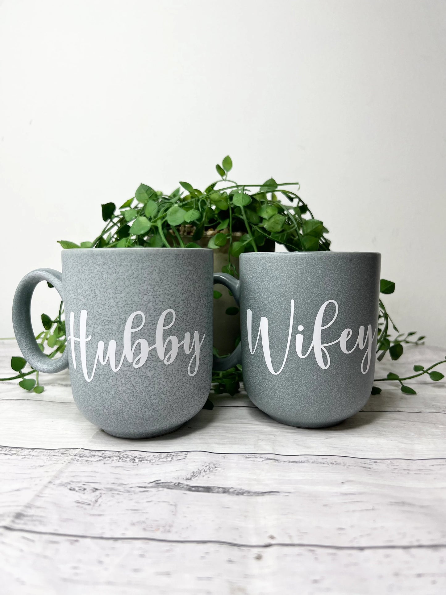 Hubby and Wifey  Blue Mug with White writing Mug set 380ml