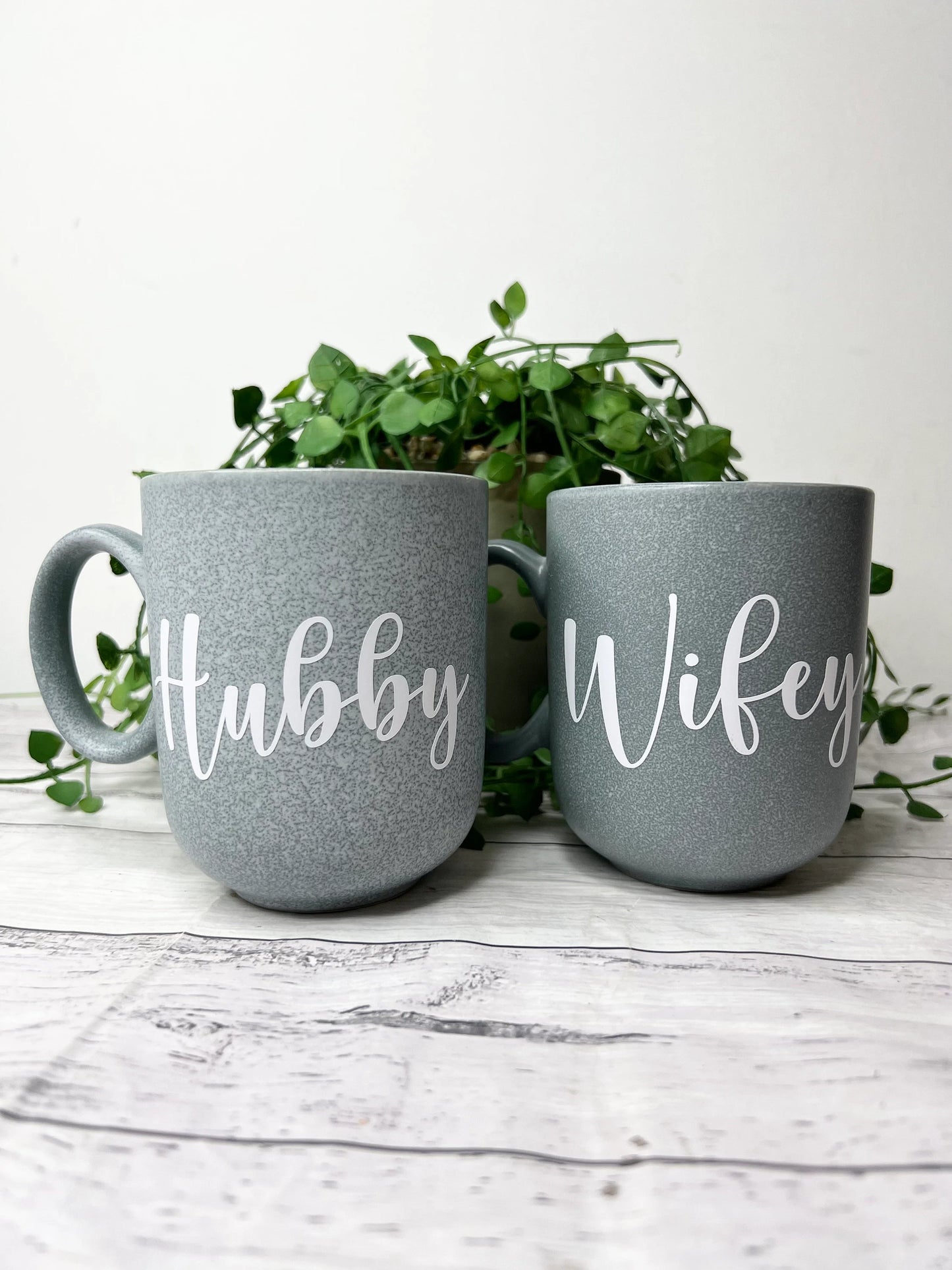 Hubby and Wifey  Blue Mug with White writing Mug set 380ml