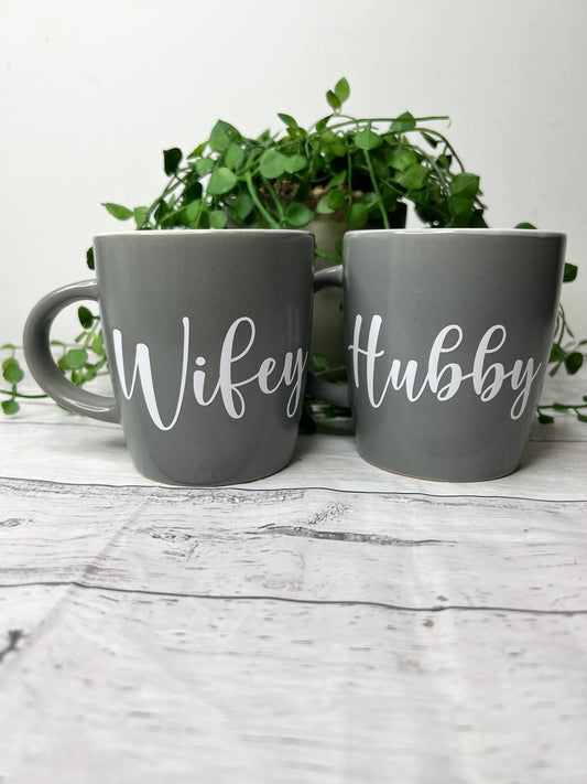 Hubby and Wifey Couple Dark Grey With White writing Mug set 340Ml