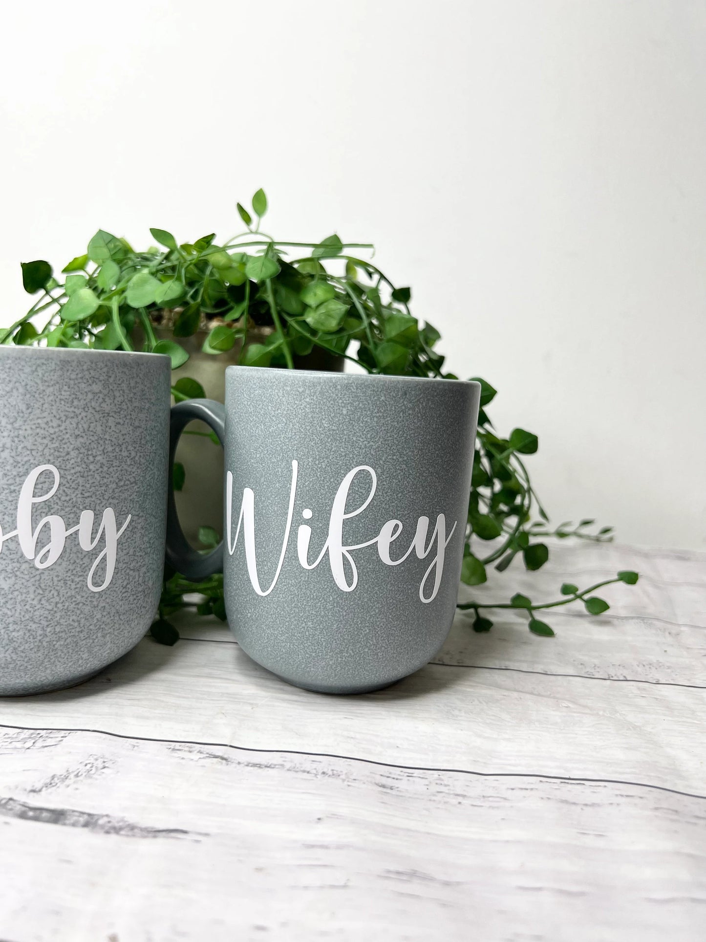 Hubby and Wifey  Blue Mug with White writing Mug set 380ml