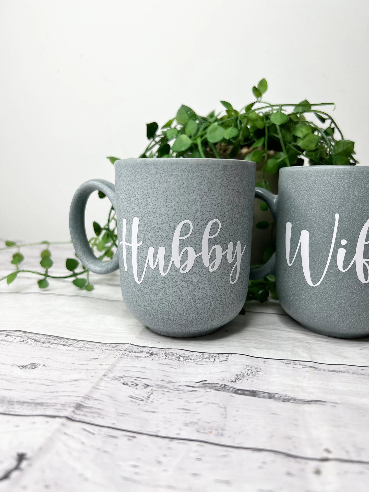 Hubby and Wifey  Blue Mug with White writing Mug set 380ml