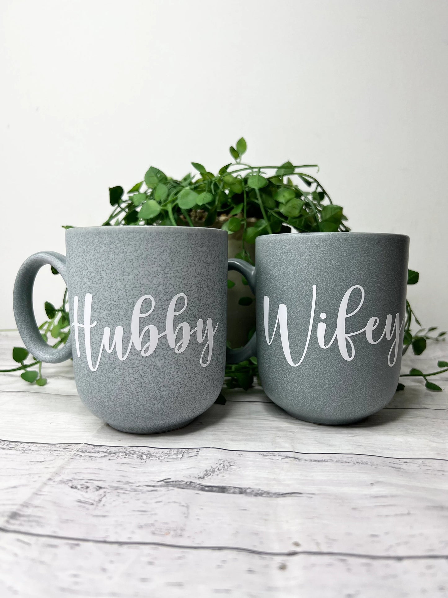 Hubby and Wifey  Blue Mug with White writing Mug set 380ml