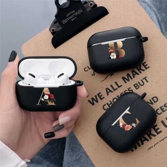 Air pods black floral initial case AIRPOD PRO