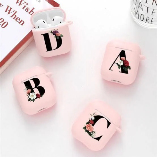 Air pods Pink floral initial case AIRPOD 1/2
