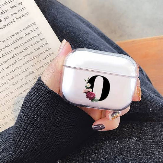 Air pods clear black floral initial case AIRPOD PRO