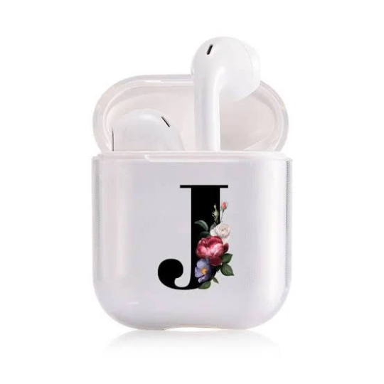 Air pods clear black floral initial case AIRPOD 1/2