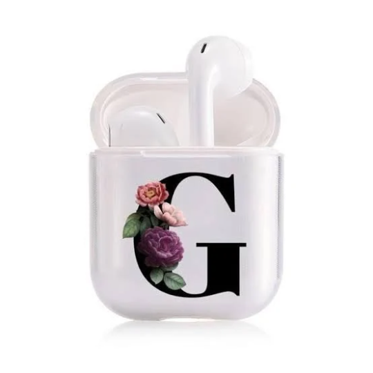 Air pods clear black floral initial case AIRPOD 1/2