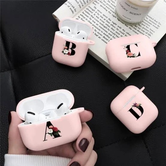 Air pods Pink floral initial case AIRPOD 1/2