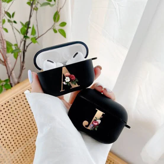 Air pods black floral initial case AIRPOD PRO