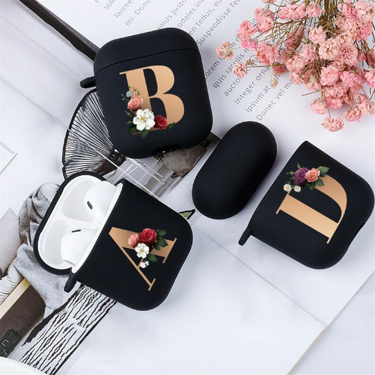 Air pods black floral initial case AIRPOD PRO