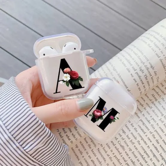 Air pods clear black floral initial case AIRPOD 3