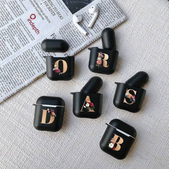 Air pods black floral initial case AIRPOD PRO