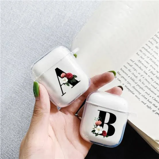 Air pods clear black floral initial case AIRPOD 3